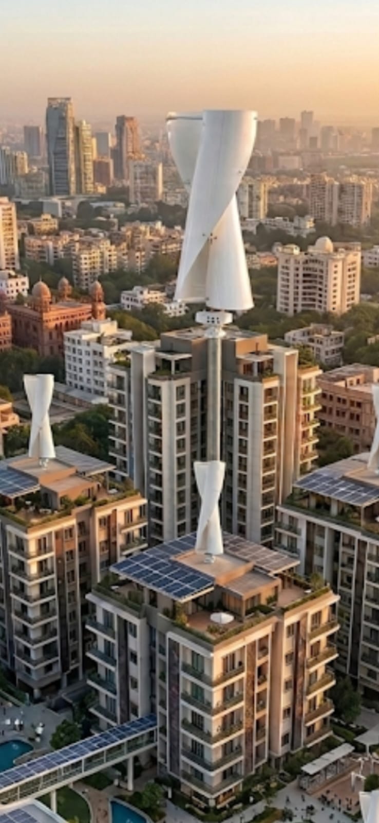 Vertical Turbines on High-rise with solar